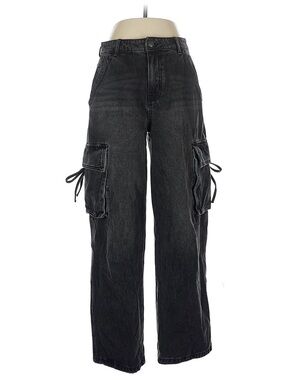 High-Rise Black Cargo Wide-Leg Jeans